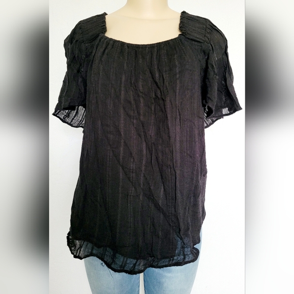 Zac&Rachel Women Top Blouse Cotton/Rayon Layered Square Neck Flowy Black 1X - Picture 12 of 16